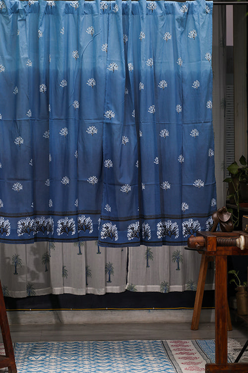 SootiSyahi 'Dreams of Coral' Handblock Printed Cotton WindowCurtain