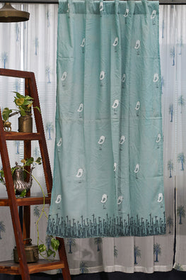 SootiSyahi 'Jungle Tale-Pastel Blue' Handblock Printed Cotton WindowCurtain