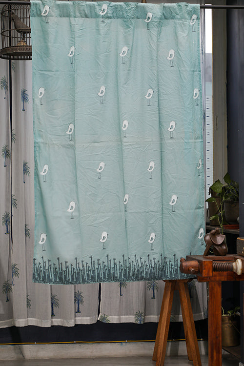 SootiSyahi 'Jungle Tale-Pastel Blue' Handblock Printed Cotton WindowCurtain