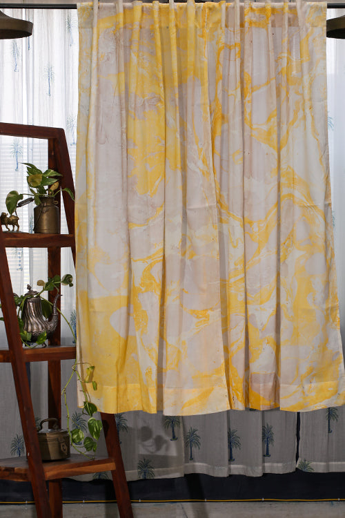 SootiSyahi 'Gray Fantasy'  Hand Marble Printed Cotton Window Curtain