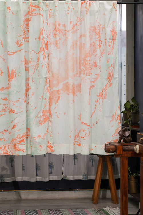 SootiSyahi 'Neela Aasman' Handblock Printed Cotton WindowCurtain