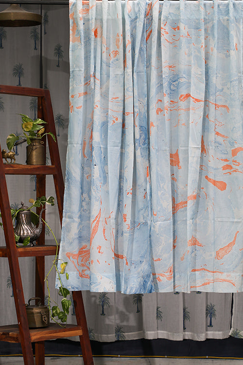 SootiSyahi 'Dreams of Heaven'  Hand Marble Printed Cotton Window Curtain