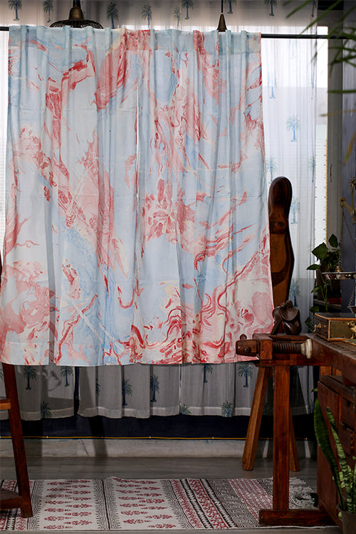 SootiSyahi 'Indigo Blossom'  Hand Marble Printed Cotton WindowCurtain