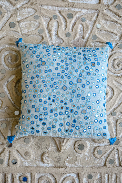 Okhai 'Sparkle' Pure Cotton Mirror Work Cushion Cover