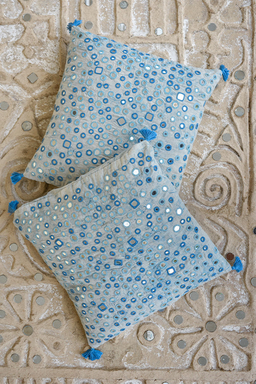 Okhai 'Sparkle' Pure Cotton Mirror Work Cushion Cover