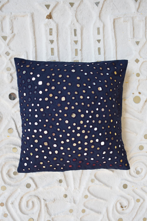 Okhai 'Sweet Home' Pure Cotton Mirror Work Cushion Cover