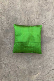 Shrujan ‘Tana Bana’ 30cm X 30cm Parrot Green Hand Embroidered Handloom Raw Silk Cushion Cover Pair