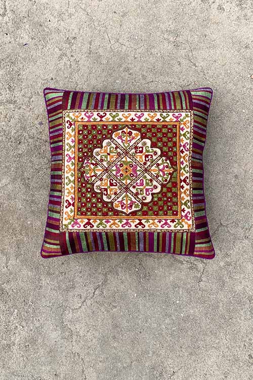 Shrujan ‘Jaipur’ 40cm X 40cm Multi-coloured Hand Embroidered Handloom Cotton Cushion Cover Pair