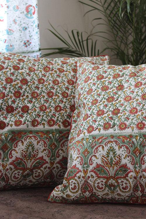 Sootisyahi 'Floral Blossom' Handblock Printed Cotton Cushion Cover Set-33