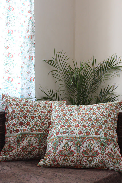 Sootisyahi 'Floral Blossom' Handblock Printed Cotton Cushion Cover Set-33
