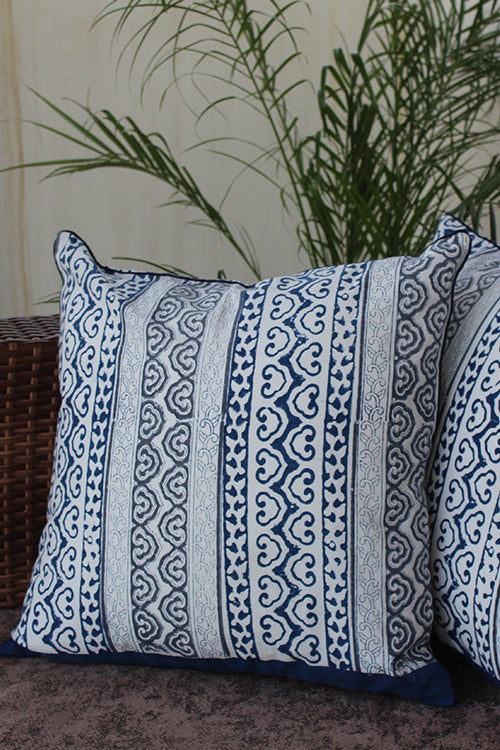 Sootisyahi 'Sky Blossom' Handblock Printed Cotton Cushion Cover Set