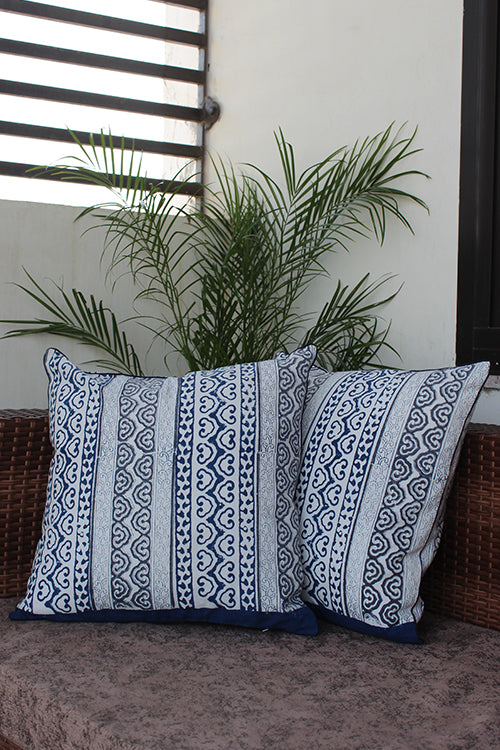 Sootisyahi 'Sky Blossom' Handblock Printed Cotton Cushion Cover Set