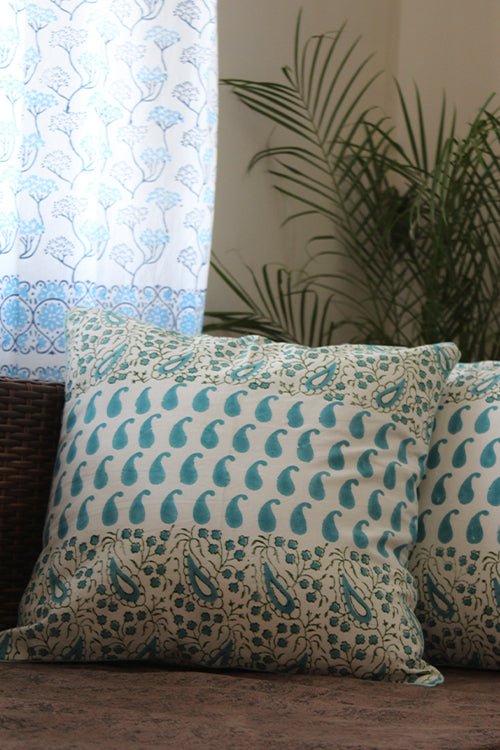 Sootisyahi 'Ambar' Handblock Printed Cotton Cushion Cover Set-37