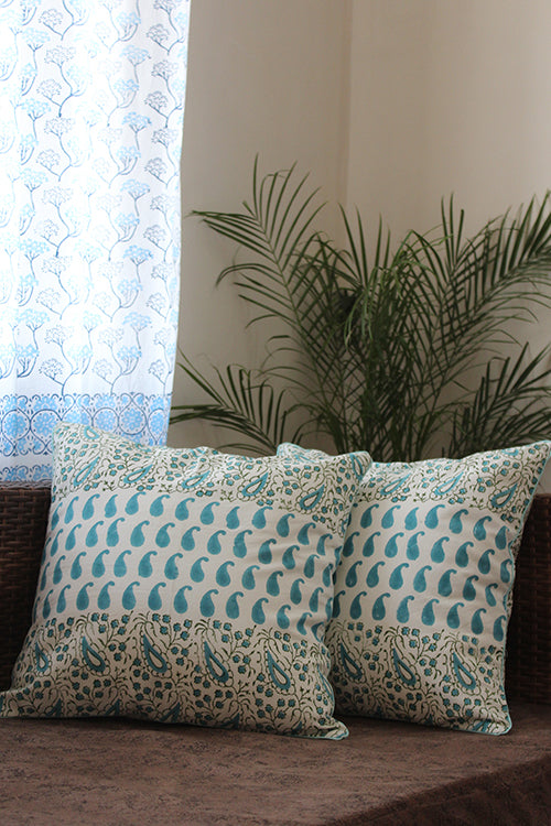 Sootisyahi 'Ambar' Handblock Printed Cotton Cushion Cover Set-37