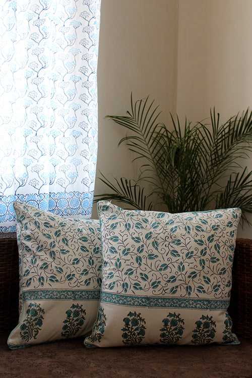 Sootisyahi 'Sky Blossom' Handblock Printed Cotton Cushion Cover Set-38