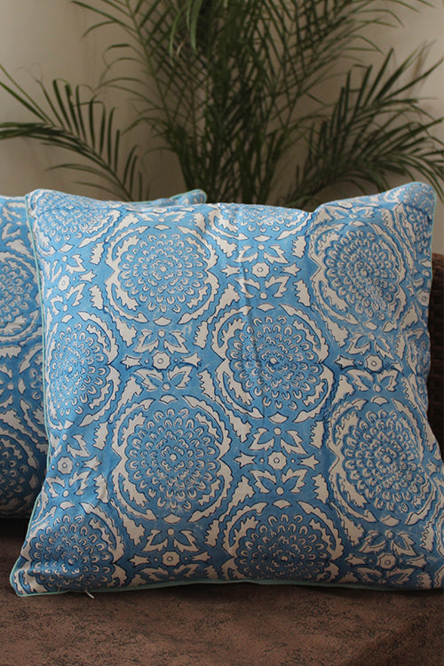Sootisyahi 'Sky Blossom' Handblock Printed Cotton Cushion Cover Set-39