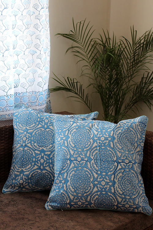 Sootisyahi 'Sky Blossom' Handblock Printed Cotton Cushion Cover Set-39