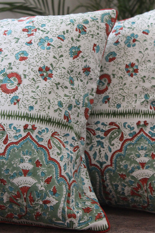 Sootisyahi 'Floral Blossom' Handblock Printed Cotton Cushion Cover Set-42