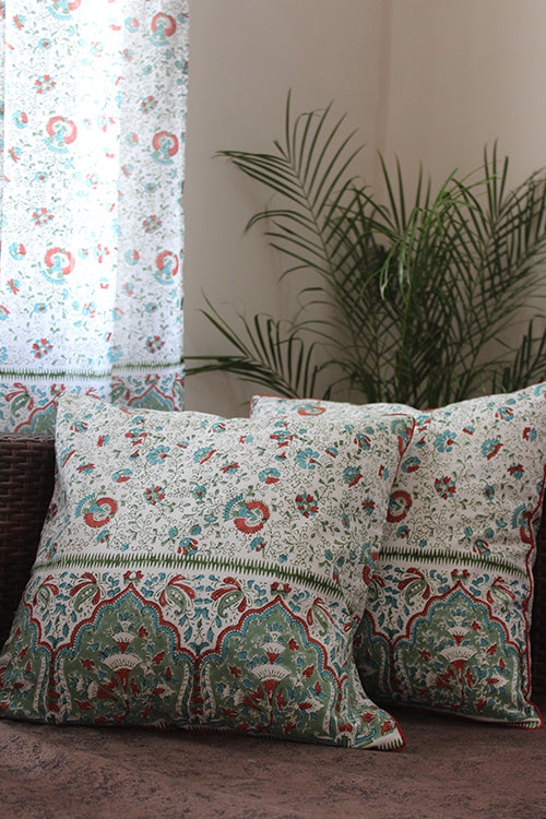 Sootisyahi 'Floral Blossom' Handblock Printed Cotton Cushion Cover Set-42