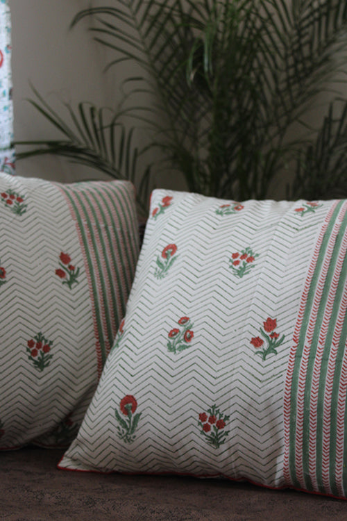 Sootisyahi 'Floral Blossom' Handblock Printed Cotton Cushion Cover Set-44