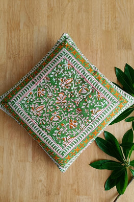 SootiSyahi 'Green Garden' Hand Printed Cotton Cushion Set Of Two