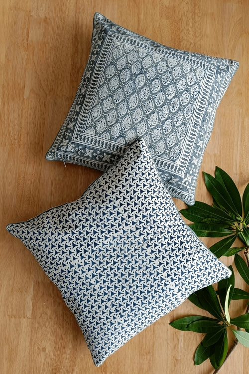 Soootisyahi 'Essence of Grey' Hand Printed Cotton Cushion Set Of Two