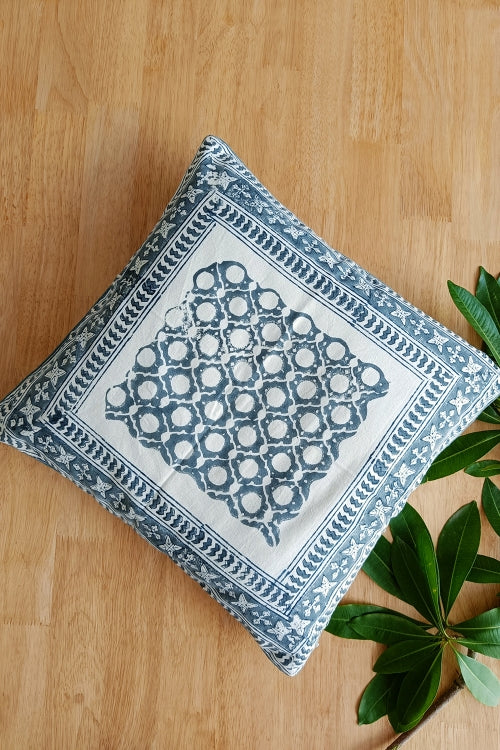 SootiSyahi 'Geometric era' Hand Printed Cotton Cushion Set Of Two
