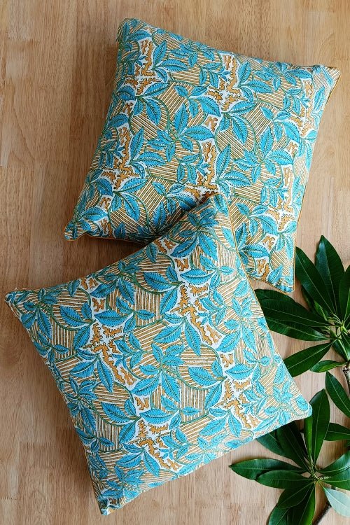 SootiSyahi 'Autumn Fest' Hand Printed Cotton Cushion Set Of Two