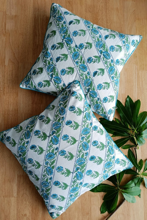 SootiSyahi 'Artistic Illusion' Hand Printed Cotton Cushion Set Of Two