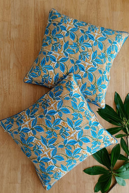 SootiSyahi 'Single Waves' Hand Printed Cotton Cushion Set Of Two