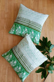 SootiSyahi 'Green Leaves' Hand Printed Cotton Cushion Set Of Two
