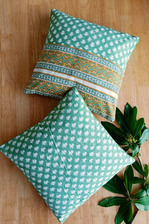 SootiSyahi 'Web of color' Handblock Printed Cotton Cushion Set Of Two