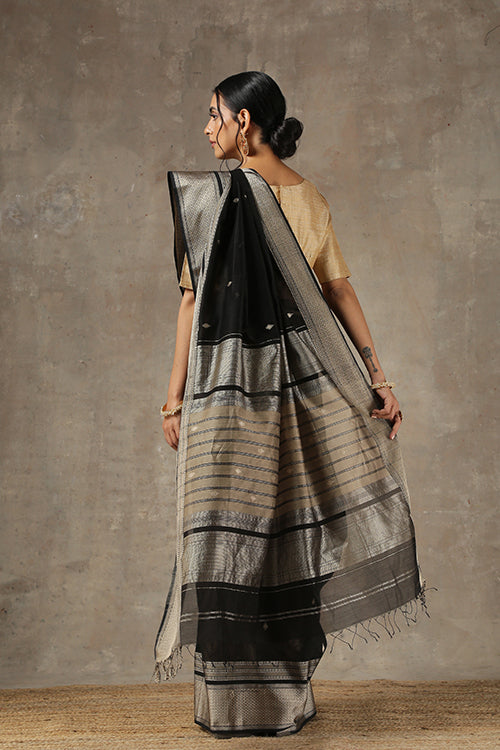 Handweave Maheshwari "Black" Handloom Cotton Silk Saree