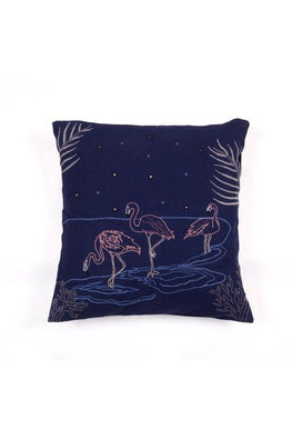 Okhai 'Flamin-glow' Hand Embroidered Mirror Work Cotton Cushion Cover