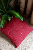 Okhai 'Home' Applique Mirror Work Pure Cotton Cushion Cover (Red)