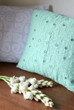 Okhai 'Home' Applique Mirror Work Pure Cotton Cushion Cover (Pastel Green)