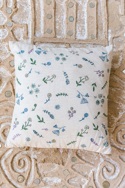 Okhai 'Mayflower' Hand Embroidered Pure Cotton Cushion Cover