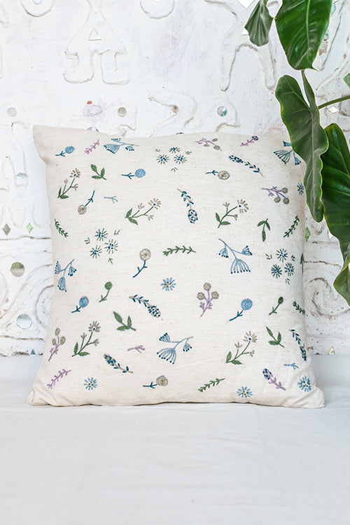 Okhai 'Mayflower' Hand Embroidered Pure Cotton Cushion Cover