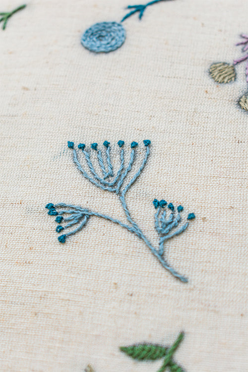 Okhai 'Mayflower' Hand Embroidered Pure Cotton Cushion Cover