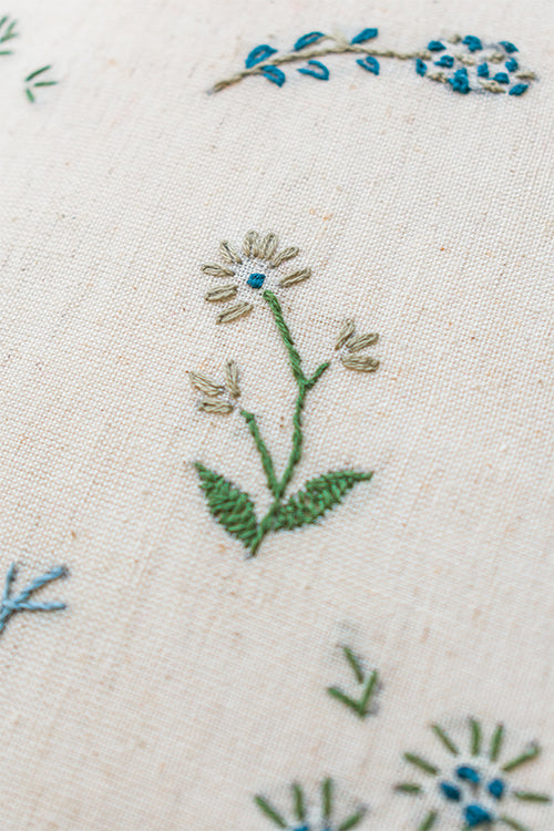 Okhai 'Mayflower' Hand Embroidered Pure Cotton Cushion Cover