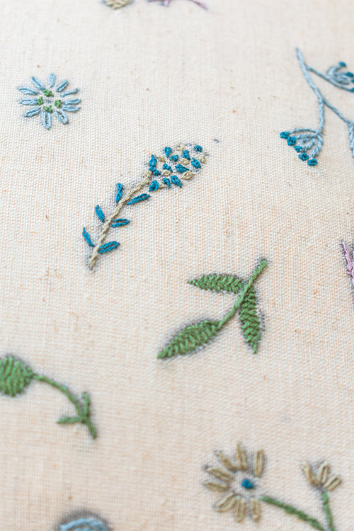 Okhai 'Mayflower' Hand Embroidered Pure Cotton Cushion Cover