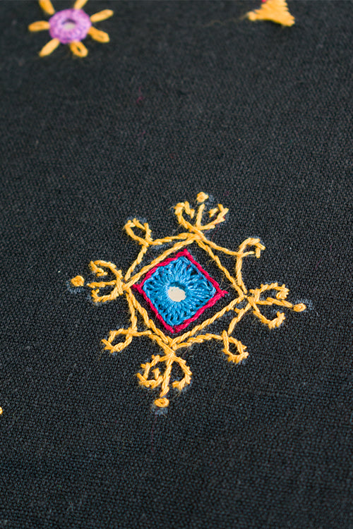 Okhai 'Clover' Hand Embroidered Mirror work Cotton Handloom Cushion Cover