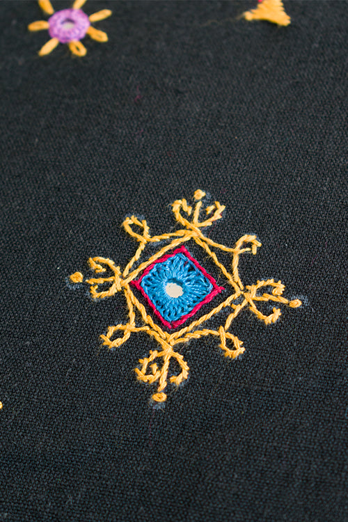 Okhai 'Clover' Hand Embroidered Mirror work Cotton Handloom Cushion Cover