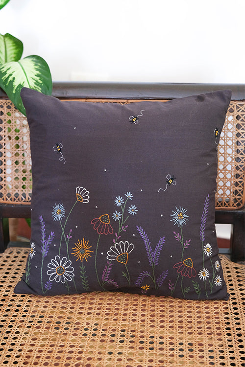 Okhai 'Zinnia' Hand Embroidered Pure Cotton Cushion Cover
