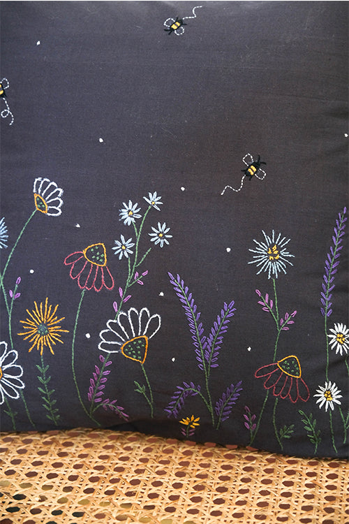 Okhai 'Zinnia' Hand Embroidered Pure Cotton Cushion Cover