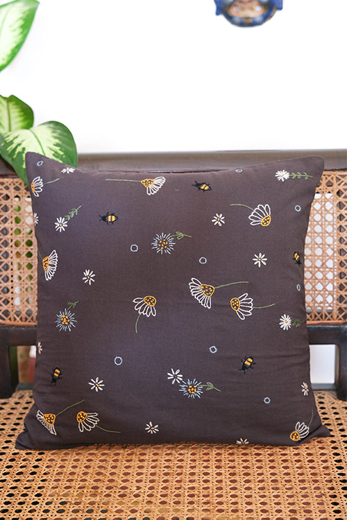Okhai 'Orchid' Hand Embroidered Pure Cotton Cushion Cover