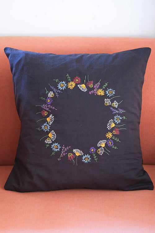 Okhai 'Lilium' Hand Embroidered Pure Cotton Cushion Cover