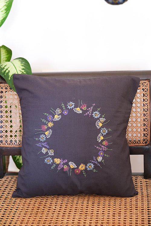 Okhai 'Lilium' Hand Embroidered Pure Cotton Cushion Cover