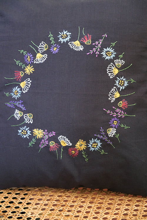 Okhai 'Lilium' Hand Embroidered Pure Cotton Cushion Cover
