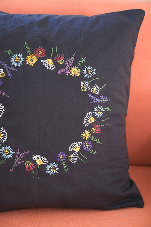 Okhai 'Lilium' Hand Embroidered Pure Cotton Cushion Cover